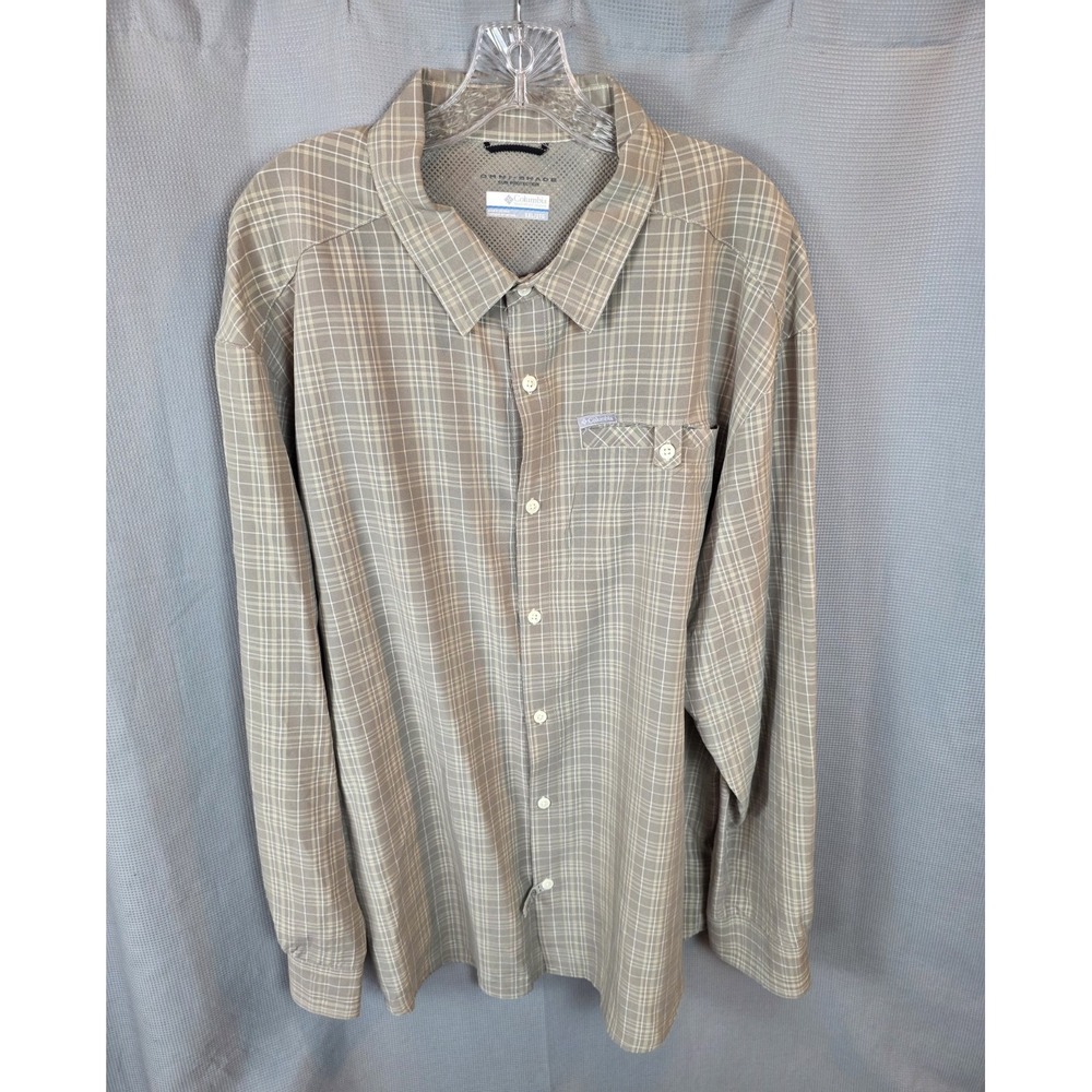 Columbia Fishing Shirt Mens XXL Brown Plaid Omni-Shade Long Sleeve
